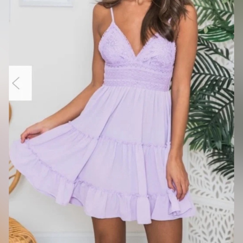 NWT Pink Lily Summer Ruffle Dress with Tie Back in Purple / Medium